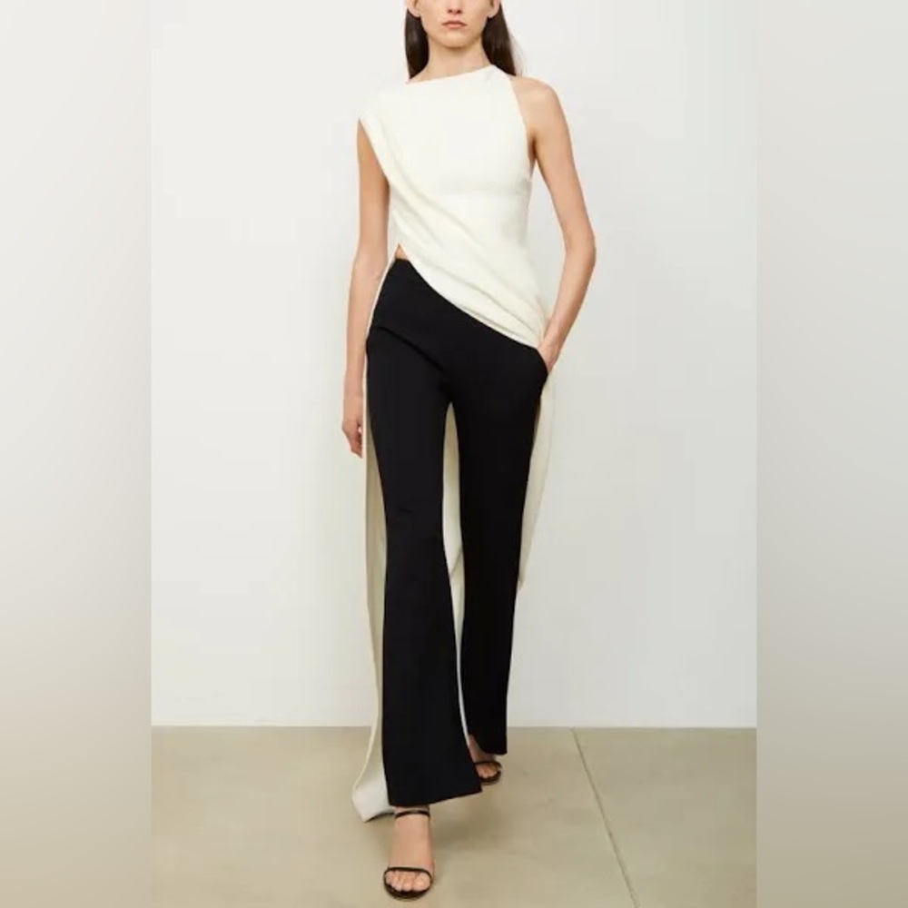 Brandon Maxwell The Tate Long Draped Wool Crepe Top